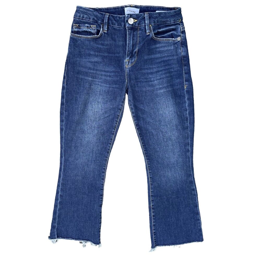 Frame Denim‎ Le Crop Mini Boot Jeans Sz 26 Womens Dark Wash Raw Hem Ankle Length